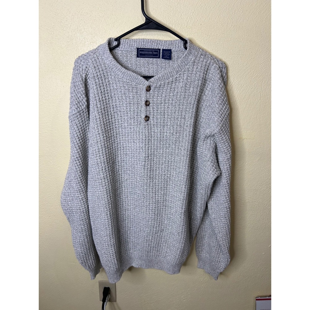 Susquehanna Trail Outfitters Mens XL Grey Knit Henley Sweater Cotton Blend - Picture 1 of 3